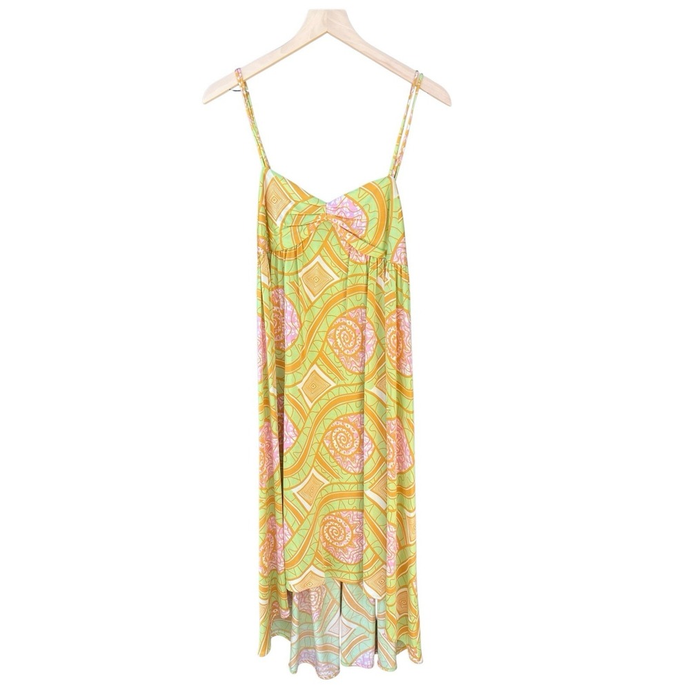 Nieves Lavi NY 100% Silk Maxi Dress Sz 6 Psychedelic Retro High Low Resortwear